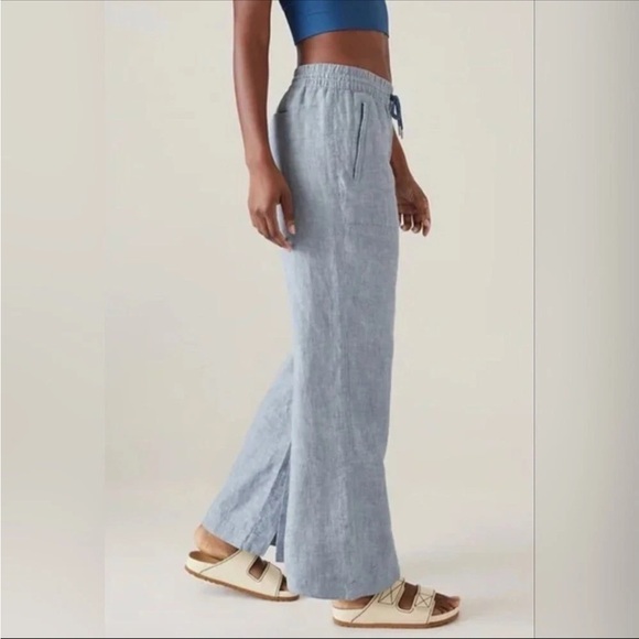 Athleta Retreat 100% Linen Wide-Leg Pant Women’s 18 Chambray Blue Coastal Beach - Picture 1 of 8